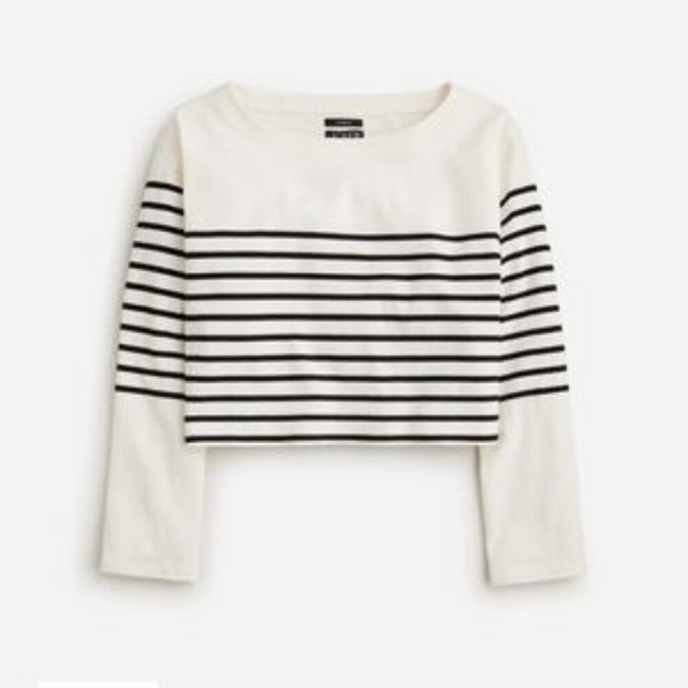 J Crew Boat Neck Cropped Stripe Long Sleeve Top